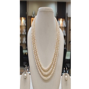 Magnifique ensemble collier et boucles d'oreilles en perles d'imitation de qualité supérieure, perles baroques de grade AA, 3 rangs, pour femmes, filles, mariages, fiançailles - Product Image 2