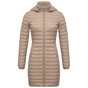 Precio de Fábrica, Chaqueta Larga Acolchada con Capucha para Mujer, Color Sólido, Cierre de Cremallera, Manga Larga, Ropa de Abrigo Cálida para Invierno, OEM ODM - Product Image 1