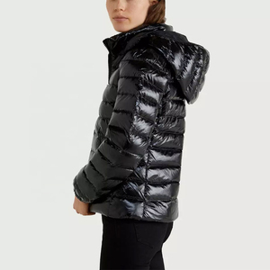 Women Black Shiny Polyester <b>Winter</b> Hooded Bubble <b>Jacket</b> Long Sleeve Lightweight Zipper Closure <b>Waterproof</b> Bubble <b>jackets</b> - Product Image 3