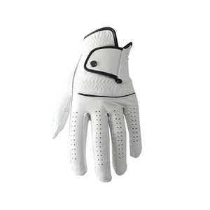 Gant de golf blanc à doigts entiers en cuir véritable respirant antidérapant avec fermeture à bouton pour droitier unisexe - Product Image 1