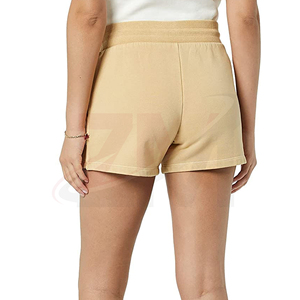 Shorts de punto de cintura media para mujer con cordón ajustable, color sólido, corte casual, bolsillos, color beige, ropa casual, moda femenina - Product Image 3
