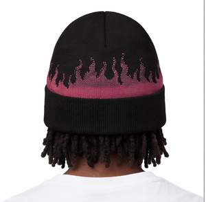 Custom Flame Beanie Hat OEM Y2K Jacquard Knit Streetwear <b>Winter</b> <b>Cap</b> Wholesale Black Pink Flame Pattern Skull <b>Cap</b> - Product Image 3