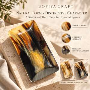 SOFIYA CRAFT Bandeja Rectangular Moderna y Duradera de Cuerno de Búfalo con Patrón Sólido, Plato Pulido Hecho a Mano de Uttar Pradesh para Bodas - Product Image 4