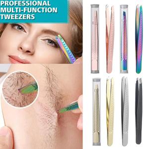 Pince à cils multifonctionnelle en acier inoxydable pour sourcils et poils de barbe, outil de maquillage à pointe plate et inclinée - Product Image 2
