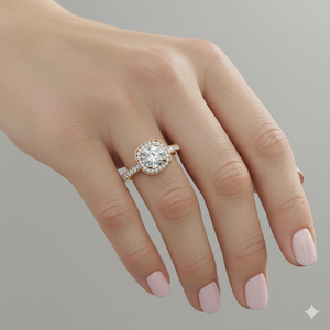 Anillo de Compromiso con Corte Diamante y Halo, Estilo Vintage, Chapado en Oro Certificado - Product Image 5