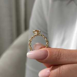 2 Carat Pear Cut Lab Grown Diamond Cuban Chain Design <b>Engagement</b> <b>Ring</b>, <b>UNIQUE</b> Half Bezel Set in 14k Yellow Gold, IGI Certified - Product Image 3