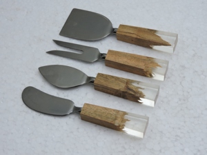 Stainless Steel Cheese Utensil Set 4 Piece Wood Handle Serving Tools Hand Wash Only Food Safe - Product Image 1