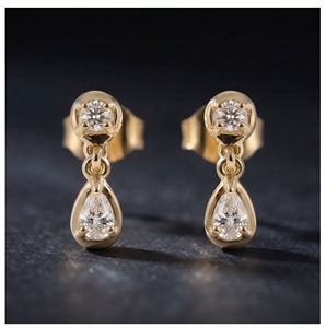 ต่างหูทองคำขาว 14K ทรงหยดน้ำและทรงกลมเจียระไนแบบเบลซ์เซ็ตติ้งสำหรับผู้หญิง สไตล์คลาสสิก ราคาขายส่ง - Product Image 3