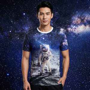 Camiseta de Manga Corta para Hombre con Estampado Espacial de Astronauta, Cuello Redondo, Corte Regular Informal, Diseño Transpirable de Poliéster Tejido - Product Image 6