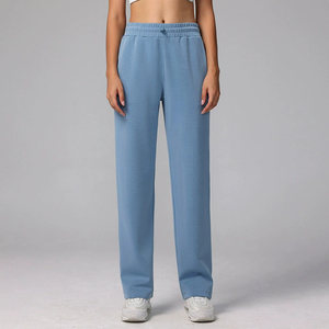 Women's High Waist Wide Leg Pants Solid Color Loose Fit Casual Full Length Sweatpants With Pockets <b>Elastic</b> Waist Autumn Style - Product Image 3