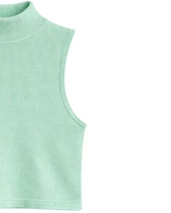 Top Corto Personalizado Verde Menta con Cuello Alto y Canalé, Sin Mangas, Ajustado, Elástico, Informal, de Verano, para Mujer - Product Image 3