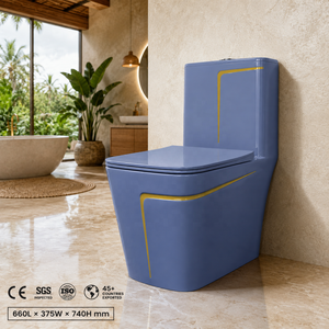 WC monobloc moderne en céramique, cuvette carrée, design bleu ciel, style contemporain, à poser au sol, chasse d'eau à débit lent - Product Image 3