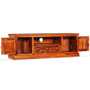 Meuble TV en bois d'acacia naturel massif avec accents en cuivre - Product Image 4