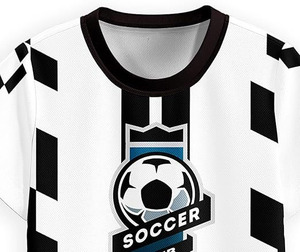 Tenue de football complète pour enfants - Maillot et short rayés blancs et noirs sublimés, impression par transfert thermique 100% polyester - Product Image 4