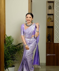 Purple Silk Saree Traditional Indian Wedding Wear Banarasi Style <b>Floor</b>-Length Women's Sari Regular Fit Wrinkle Free - Product Image 3
