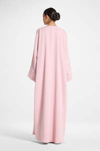 Offre Spéciale – Abaya Modeste Rose à Manches Longues et Col en V, Faite Main, Respirante, Séchage Rapide, Longueur Ras du Sol, Style Turc, en Polyester Léger - Product Image 5