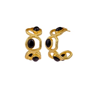 Elegant Natural <b>Black</b> Onyx Gemstone Handmade <b>Gold</b>-Plated Hoops Luxury Artisan Designer Statement Studs <b>Earring</b> Fashion Wholesale - Product Image 1