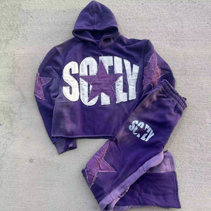 Premium Streetwear Black Cropped Hoodie And Jogger Set For Men And Women Stylish <b>Star</b> Patch Design Casual Sportswear <b>Outfit</b> - Product Image 4