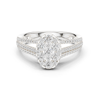 Bague de fiançailles de luxe ovale en diamants en grappe, or blanc, à double sangle, pour femme, bijoux fins de mariage