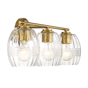 Lampada da Bagno a Tre Luci in Ottone Satinato, Applique da Parete con Vetro Trasparente Sopra lo Specchio, Illuminazione per Bagno - Product Image 4