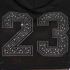 T-shirt court noir à strass pour femme, col rond, manches courtes, sexy, en jersey, pour club, printemps-été - Product Image 3