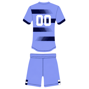 Conjunto de Pantalones Cortos y Camiseta de Rugby Azul Marino Lavanda, Manga Corta, Cuello Redondo, Uniforme de Equipo a Rayas, Personalizable, Transpirable, para Entrenamiento y Alto Rendimiento - Product Image 2