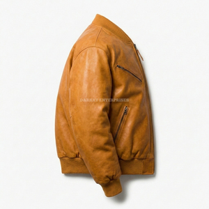 Custom Tan Cowhide Real Leather Bomber <b>Jacket</b> <b>Men</b> Wholesale Casual Slim Fit Soft Sheepskin <b>Flight</b> Coat Supplier Outerwear - Product Image 4