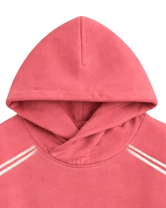 Sudadera con Capucha Rosa Coral para Hombre con Rayas en Contraste, Estilo Casual Urbano, de Algodón y Felpa, con Logotipo Personalizado, Venta al Por Mayor - Product Image 4