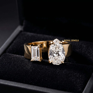 Gold Color Two Stone moissanite Diamond <b>Ring</b> Pear Cut Oval and Rectangular <b>Crystal</b> Wedding silver Jewelry - Product Image 1