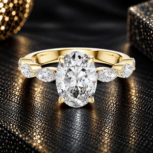 Bague en or massif 14K 18K avec diamant de laboratoire taille ovale et pierres latérales marquise 2,60 CT DEF VVS certifiée IGI – Vente en gros de bagues de mariage - Product Image 1