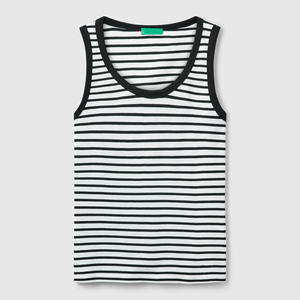 Débardeur personnalisé pour femme, rayé noir et blanc, col rond, haute élasticité, respirant, sans manches, ajusté, idéal pour l'été - Product Image 4