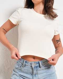 Camiseta Corta Acanalada Premium para Mujer, Ajuste Delgado, Estilo Urbano Casual, Tejido Elástico, Top de Verano, Proveedor Mayorista - Product Image 4