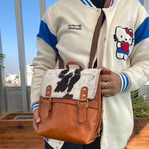 Mochila de cuero de piel de vaca auténtica de Venta caliente estilo occidental Unisex 2 en 1 mochila escolar multiusos y bolsos de moda a granel al por mayor - Product Image 3