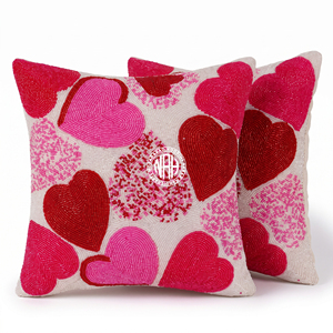 Housse de coussin en forme de cœur perlé faite à la main, cœurs rouges et roses romantiques, pour la Saint-Valentin, taie d'oreiller décorative sur le thème de l'amour pour canapé - Product Image 1