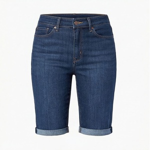 Shorts de Mezclilla Elásticos de Cintura Alta con Lavado Ácido, Largura hasta la Rodilla, Jeans Rotos para Mujer, Ropa Casual de Verano, Estilo Urbano y Moderno - Product Image 1