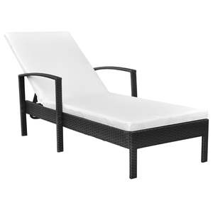 Chaise longue standard en rotin PE noir avec accoudoirs réglables, confortable pour l'extérieur - Product Image 1