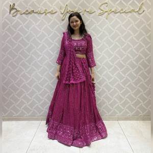 Bordado tradicional indio de imitación Georgette nupcial Lehenga Choli trabajo pesado ropa de boda para mujeres ropa india y paquistaní - Product Image 3