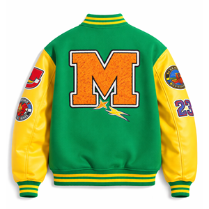 เสื้อแจ็คเก็ตวาร์ซิตี้แบบยูนิเซ็กซ์ ปักลายเชนิลล์ แขนหนัง แจ็คเก็ตเบสบอลแบบ Letterman สตรีทแวร์สั่งทำได้ - Product Image 6