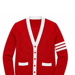 Cárdigan Rojo de Punto para Mujer, Cuello en V, Manga Larga, Botones en Contraste, Bolsillos Delanteros, Estilo Preppy, para Todas las Temporadas - Product Image 5