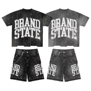 Conjunto de Dos Piezas de Ropa Urbana Ecológica con Estampado Digital de Diamantes de Imitación Personalizados, Camiseta de Algodón Lavado al Ácido con Efecto Desgastado y Detalles Laterales Desgastados para Hombre - Product Image 4