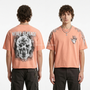 Camiseta Personalizada para Hombre, Color Morado, Lavado Ácido, 220GSM, Diseño Gráfico de Calavera de Pesca, Estilo Urbano, Vintage, Algodón, Manga Corta, de Fábrica - Product Image 6