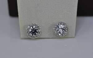 Moissanite 2Ct Round Cut Halo Diamond <b>Stud</b> <b>Earrings</b> With 9K White Gold <b>Fine</b> Wedding Bridal Party Jewelry Gift For Girlfriends - Product Image 4