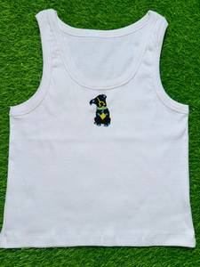 เสื้อกล้ามผ้าคอตตอนริบสีชมพูปักลายสุนัขด้วยมือประดับลูกปัด เสื้อครอปแขนกุดสำหรับผู้หญิงฤดูร้อน ขายส่งจำนวนมาก - Product Image 2