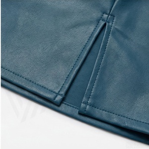 Women's High Waist <b>Faux</b> <b>Leather</b> Mini <b>Skirt</b> Shiny Solid A Line With Side Slit - Product Image 6