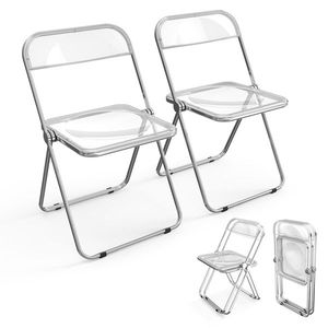 2pcs White Transparent Patio Folding Chairs Foldable Plastic Design - Product Image 3