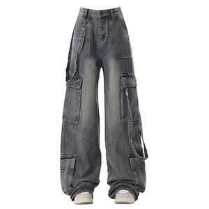 Nouveau Jean en Denim Gris Baggy Tendance 2026 pour Femme, Coupe Droite Vintage, Respirant, Écologique, Taille Mi-Haute avec Détails Nœud et Trous - Product Image 4