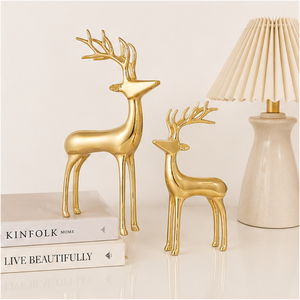 Luxury <b>Gold</b> Reindeer Figurine Set Of 2 Modern Christmas Deer Sculptures For Home Decor Elegant Brass Metal Elk <b>Statues</b> Decor - Product Image 2