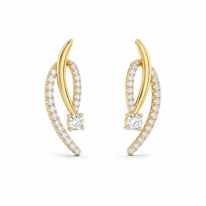 Pendientes de Oro Amarillo de Lujo con Diamantes Redondos de Corte Brillante, Diseño Geométrico, Engaste de Garra, para Uso Diario de Mujer - Product Image 3