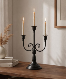 Vintage Matte <b>Black</b> Wrought Iron 3-Arm <b>Candelabra</b> Taper Candle Holder Centerpiece for Wedding Dining Table Home Decor - Product Image 3