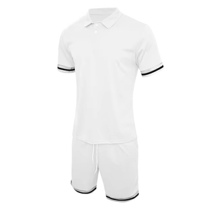 Conjunto Deportivo de Verano para Hombre de Dos Piezas en Algodón Tejido - Camiseta y Pantalones Cortos con Estampado por Transferencia Térmica, Transpirable y de Secado Rápido - Product Image 3